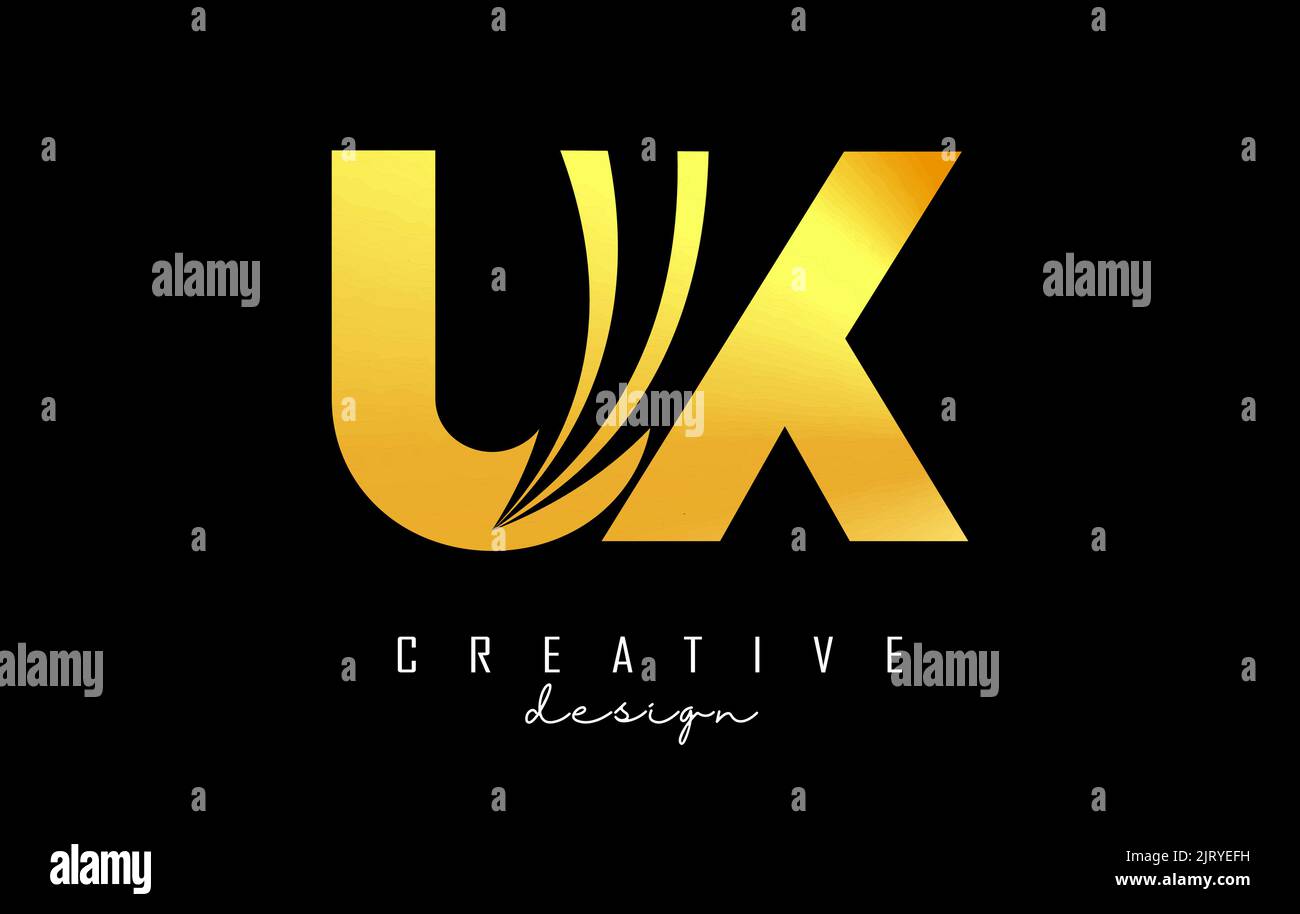 Creative golden letter UX u x logo with leading lines and road concept ...