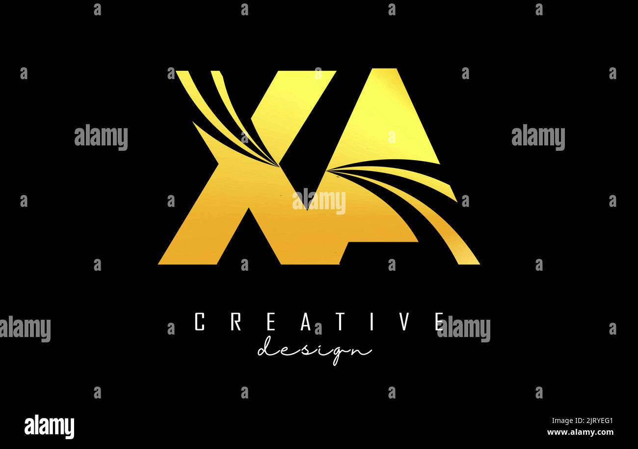 Creative gold letter XA x a logo with leading lines and road concept ...