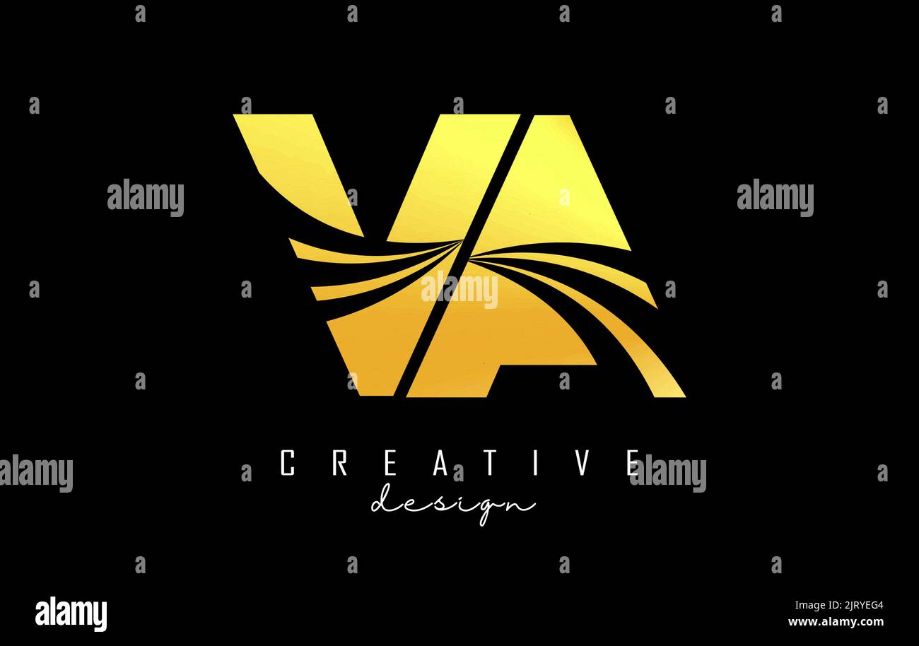 Creative golden letter VA v a logo with leading lines and road concept ...