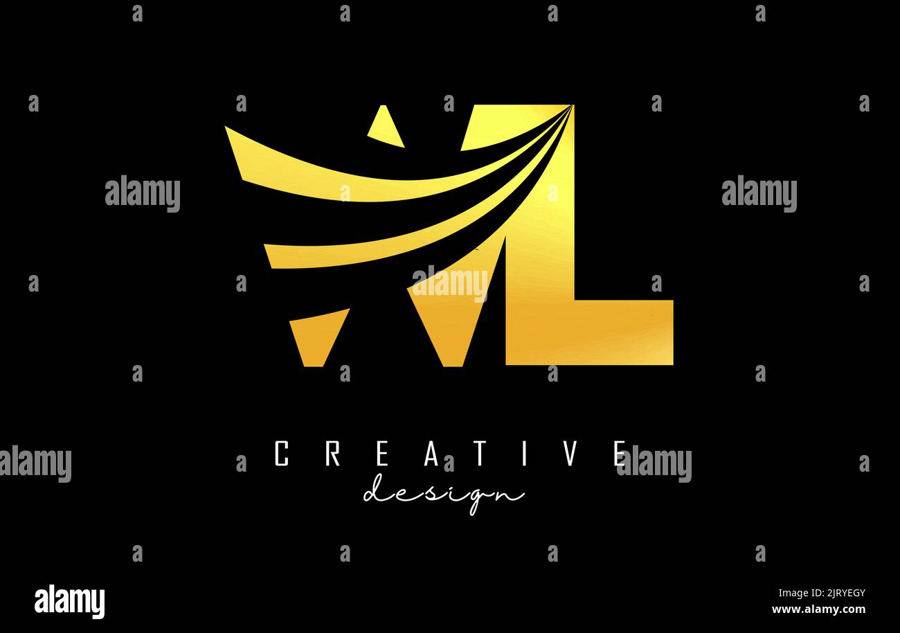 Creative golden letter WL w l logo with leading lines and road concept ...