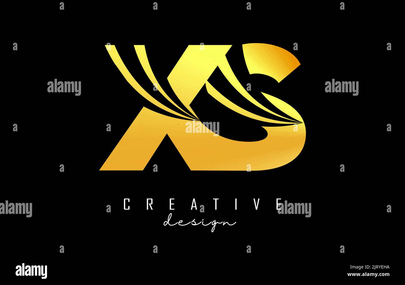 Creative gold letter XS x s logo with leading lines and road concept ...