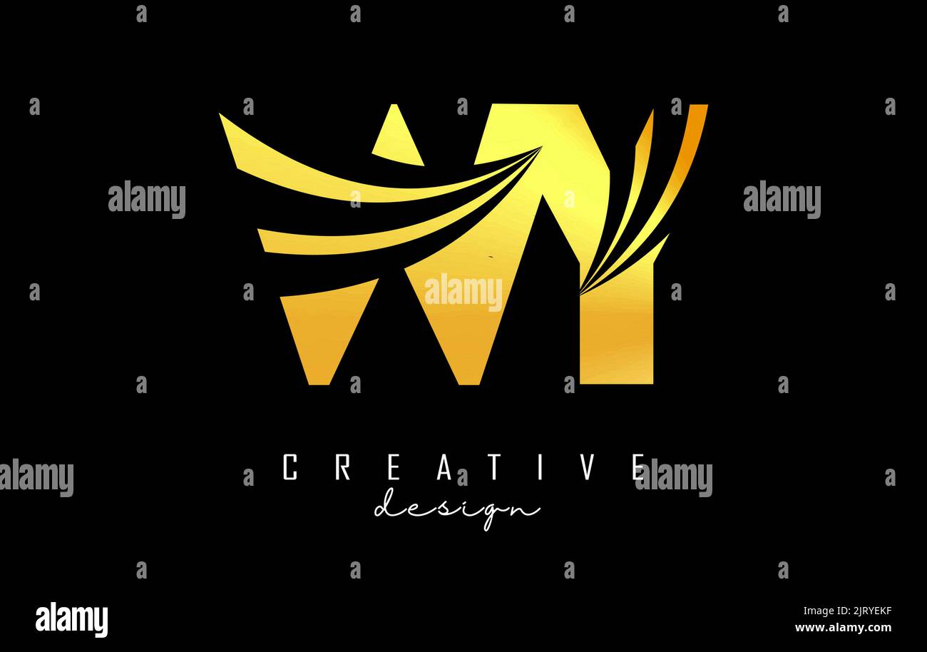 Creative golden letter WY w y logo with leading lines and road concept design. Letters with