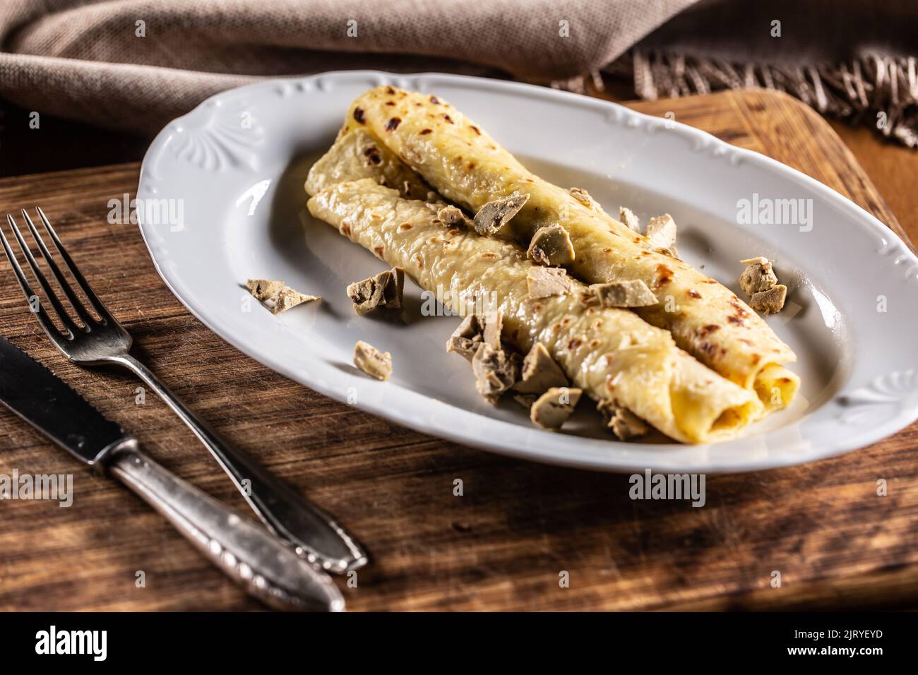 Traditional Slovak and Czech potato dumplings stuffed with goose liver. The original name is