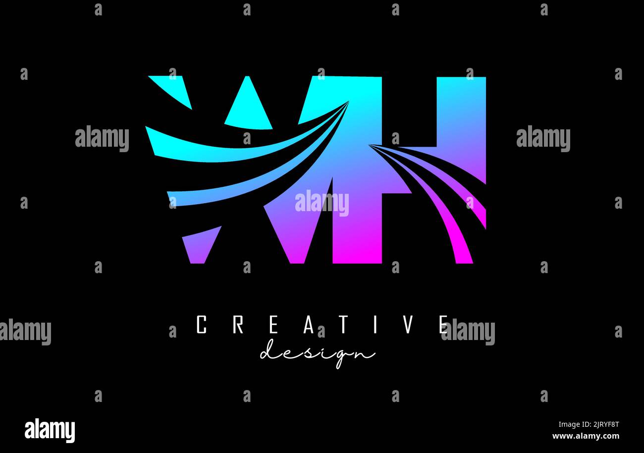 Creative colorful pink and blue letter WH w h logo with leading lines ...