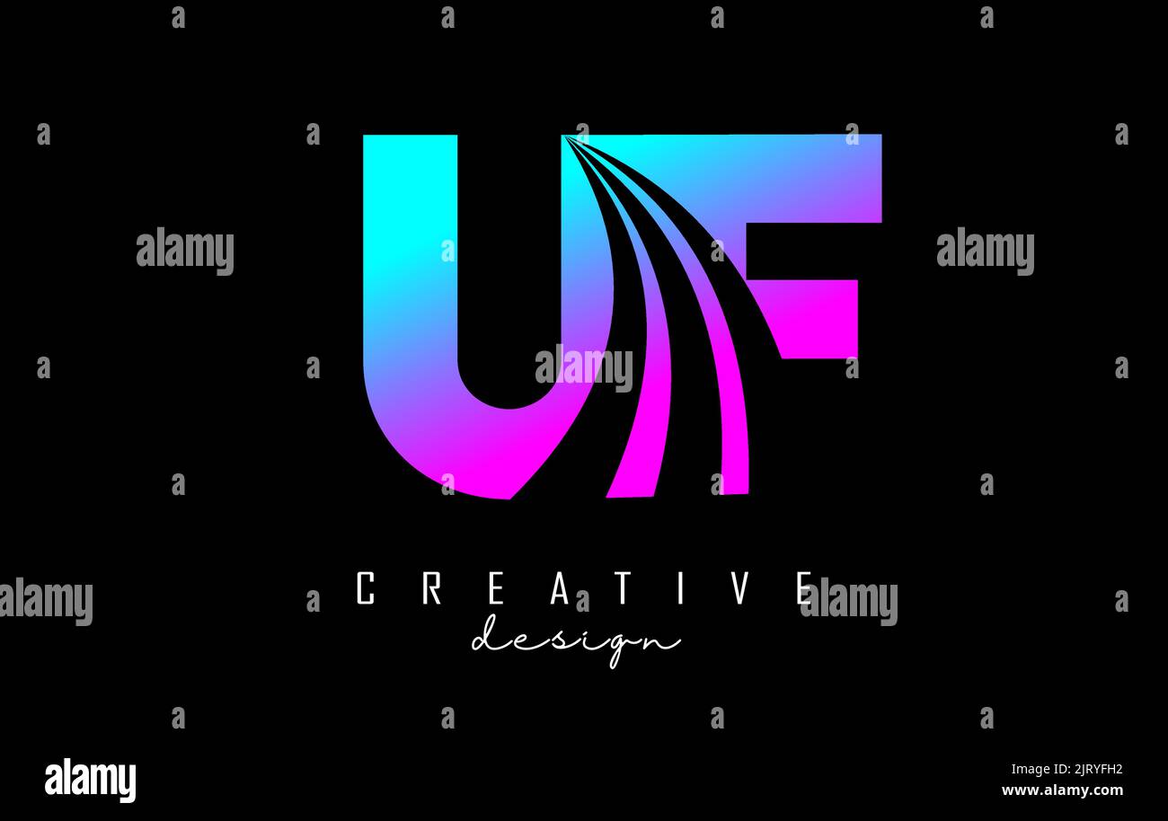 Creative colorful letter Uf u f logo with leading lines and road ...