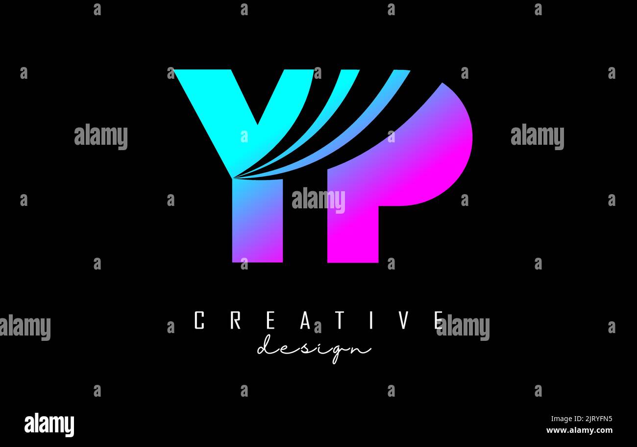 Creative colorful pink and blue letter YP y p logo with leading lines and road concept design. Letters with geometric design. Vector Illustration with Stock Vector