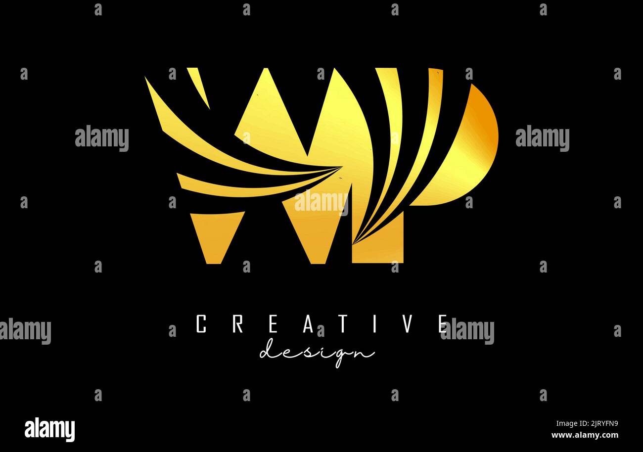 Creative golden letter WP w p logo with leading lines and road concept ...