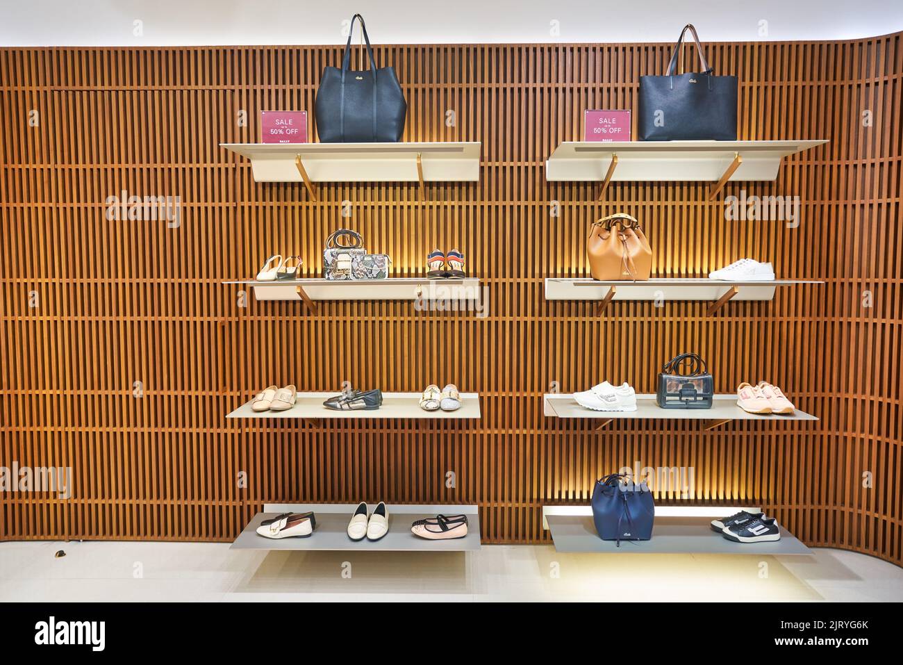 KUALA LUMPUR, MALAYSIA CIRCA JANUARY, 2020 bags on display at Bally store in Suria KLCC