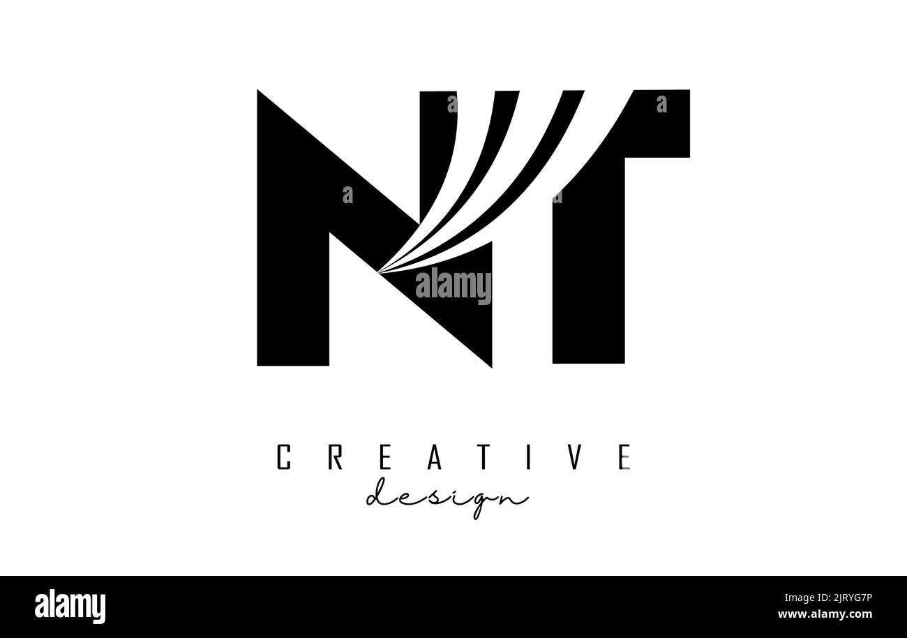 Creative Black letter Nt n t logo with leading lines and road concept design. Letters with geometric design. Vector Illustration with letter and creat Stock Vector