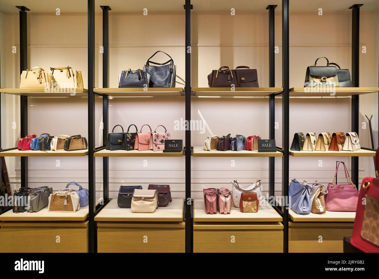 KUALA LUMPUR, MALAYSIA CIRCA JANUARY, 2020 bags on display at Coach store in Suria KLCC