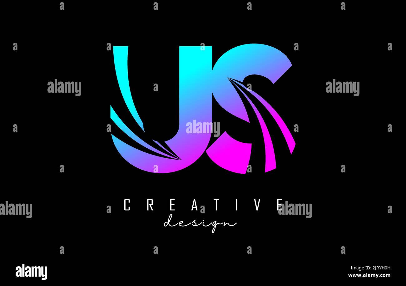 Creative colorful letter US u s logo with leading lines and road ...