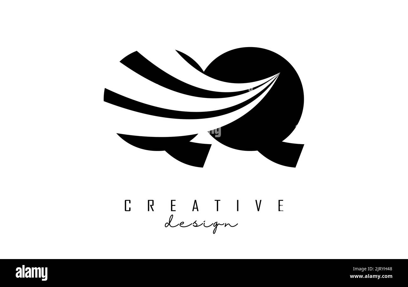 Creative black letter QQ q logo with leading lines and road concept ...