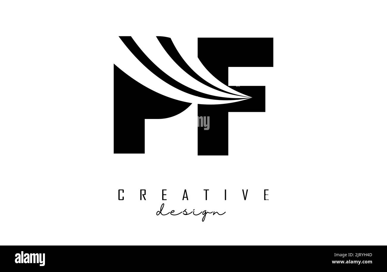 Creative black letter PF p f logo with leading lines and road concept design. Letters with geometric design. Vector Illustration with letter and creat Stock Vector