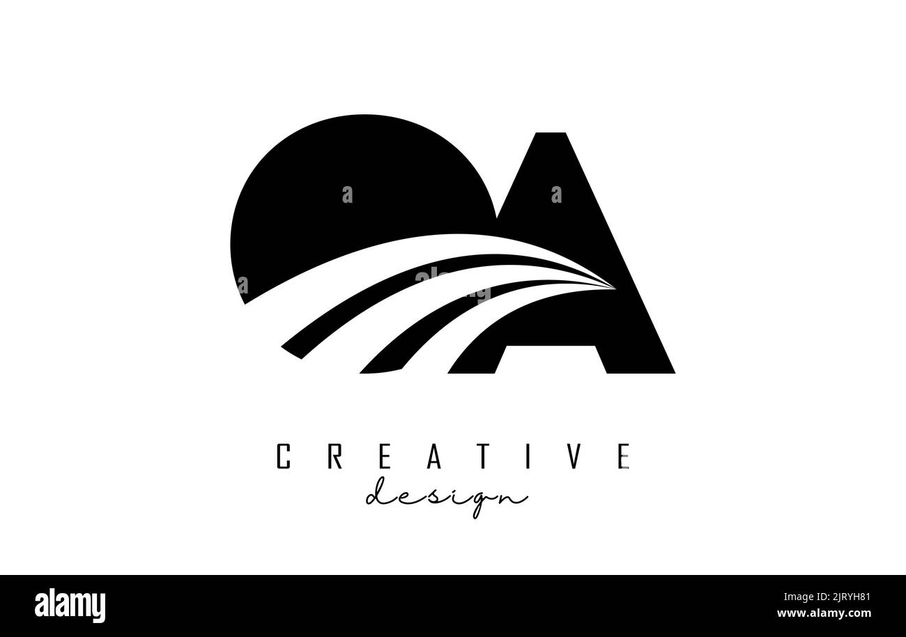 Creative black letter OA o a logo with leading lines and road concept ...