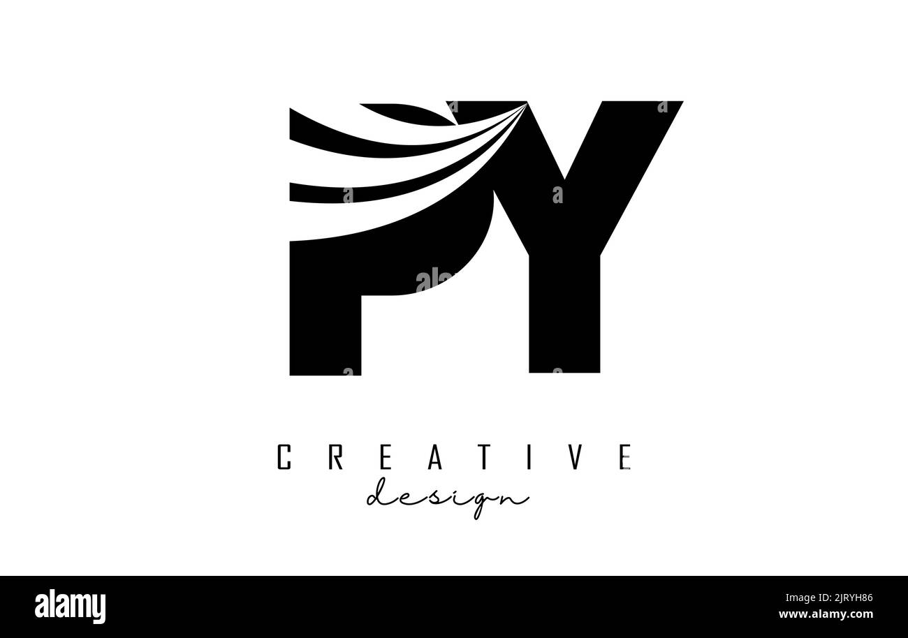 Creative black letter Py p y logo with leading lines and road concept design. Letters with geometric design. Vector Illustration with letter and creat Stock Vector