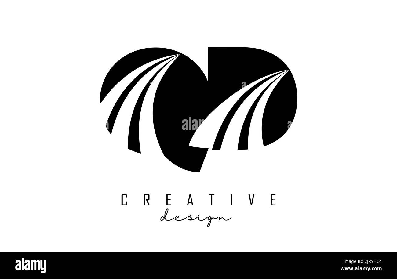 Creative black letter QD q d logo with leading lines and road concept ...