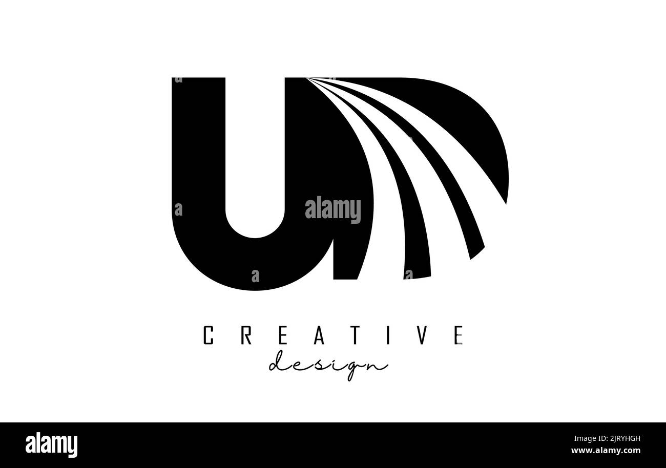 Creative black letter UD u d logo with leading lines and road concept design. Letters with geometric design. Vector Illustration with letter and creat Stock Vector