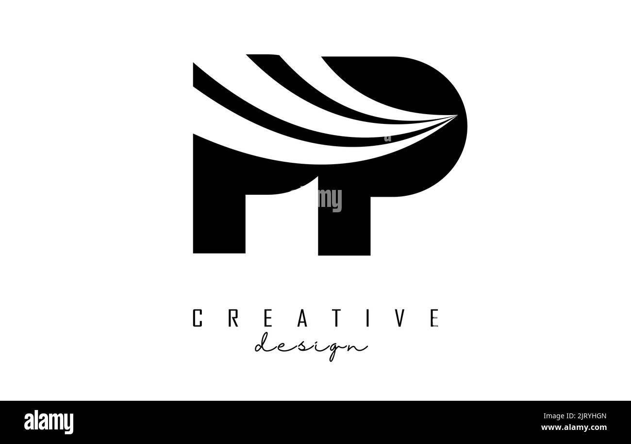 Creative black letter Pp p logo with leading lines and road concept design. Letters with geometric design. Vector Illustration with letter and creativ Stock Vector