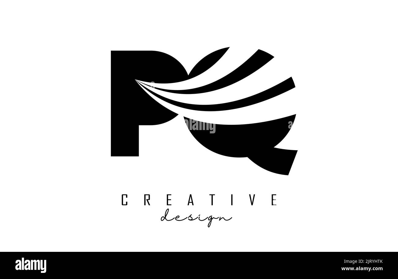 Creative black letter PQ p q logo with leading lines and road concept ...