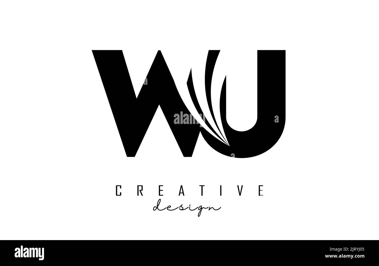 Creative black letter Wu w u logo with leading lines and road concept