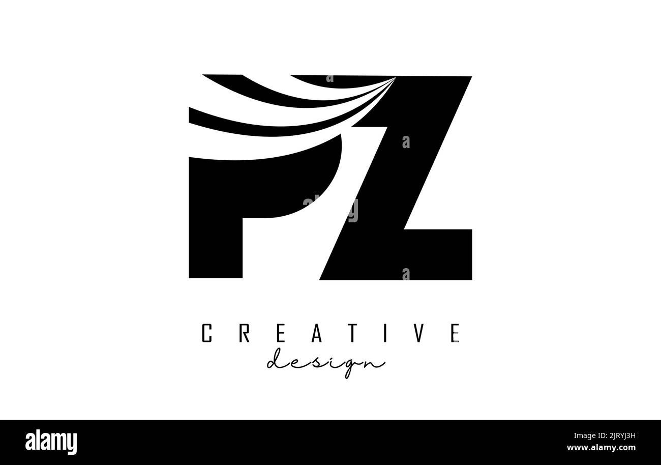 Creative black letter PZ p z logo with leading lines and road concept