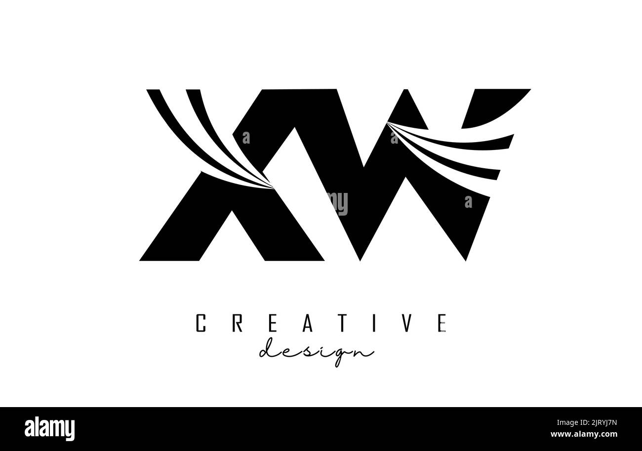 Creative black letter XW x w logo with leading lines and road concept ...