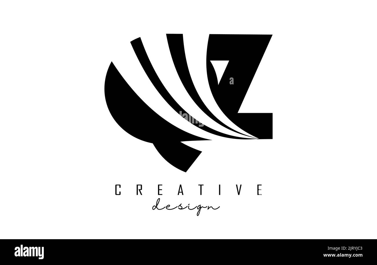 Creative black letter QZ q z logo with leading lines and road concept