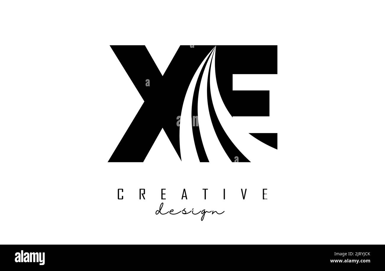 Creative black letter XE x e logo with leading lines and road concept ...