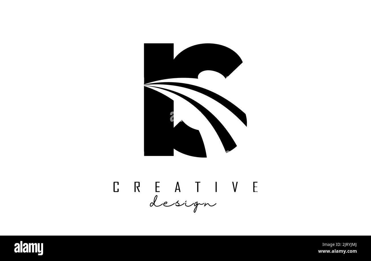 Creative black letter IS i s logo with leading lines and road concept