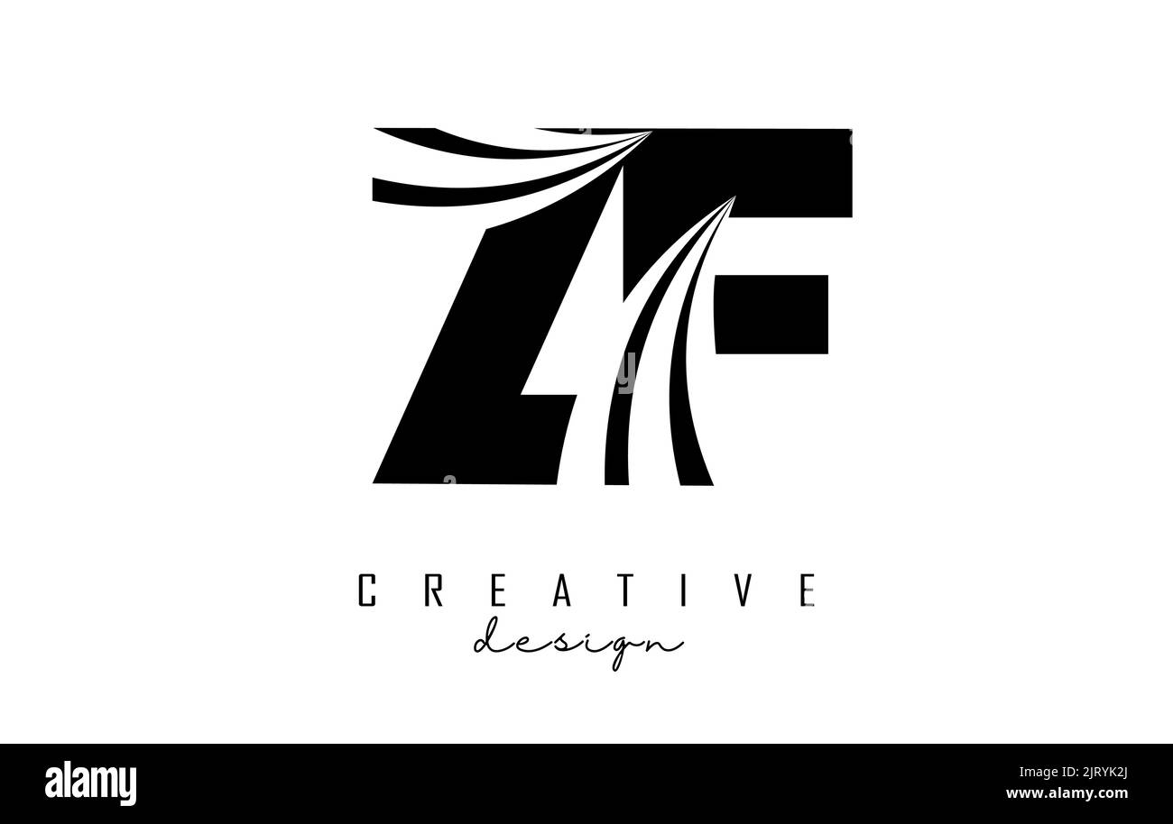 Creative black letter ZF z f logo with leading lines and road concept design. Letters with geometric design. Vector Illustration with letters. Stock Vector