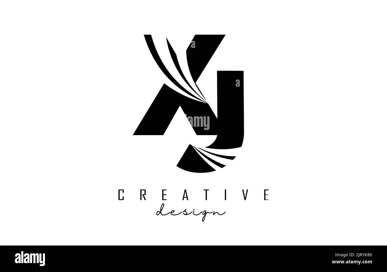 Creative black letter XJ x j logo with leading lines and road concept ...