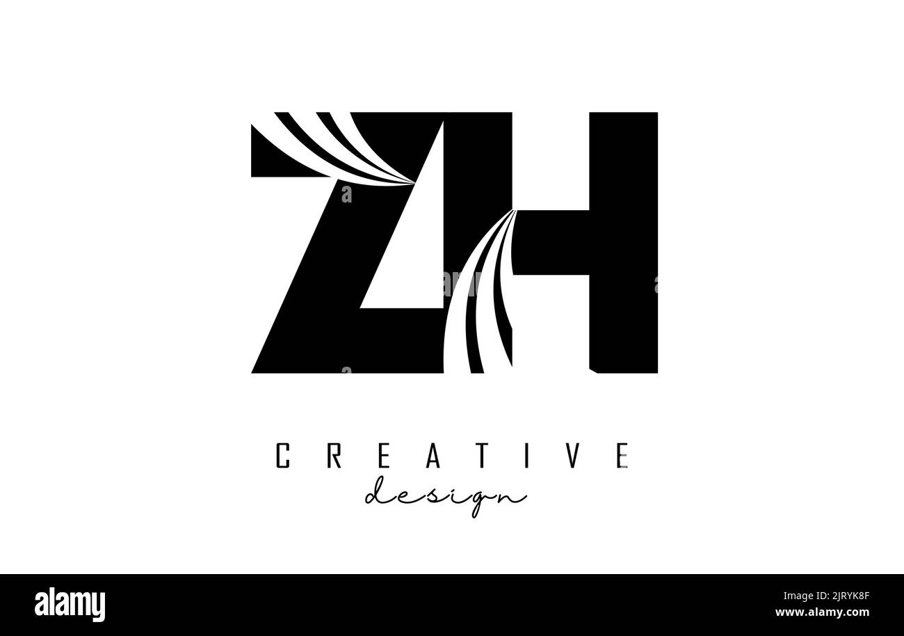 Creative black letter ZH z h logo with leading lines and road concept