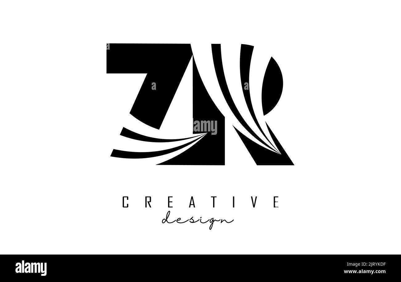 Creative black letter ZR z r logo with leading lines and road concept