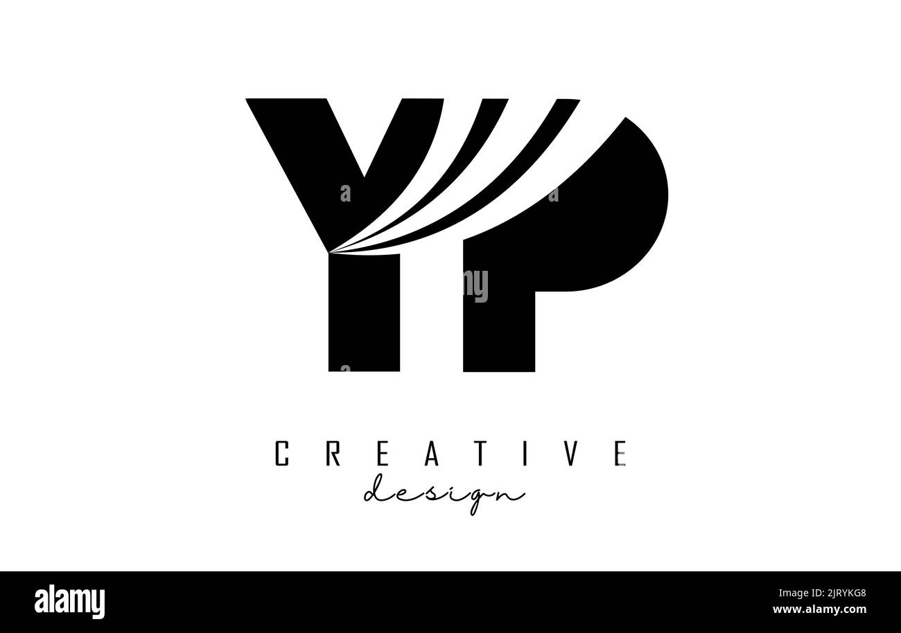 Creative black letter YP y p logo with leading lines and road concept design. Letters with geometric design. Vector Illustration with letter and creat Stock Vector