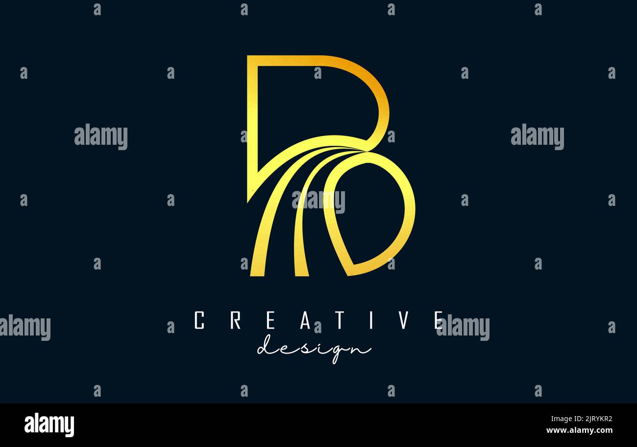 Golden Outline Creative letter B logo with leading lines and road ...