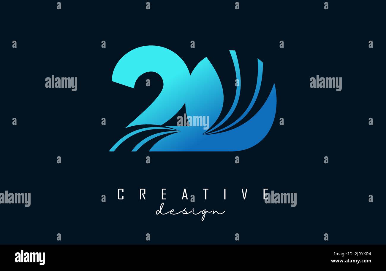 Creative number 20 2 0 logo with leading lines and road concept design. Number with geometric design. Vector Illustration with number and creative cut Stock Vector