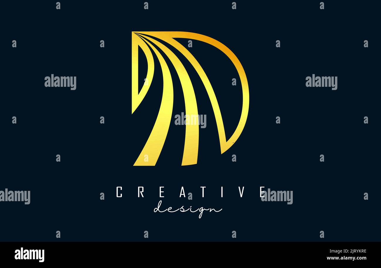 Golden Outline Creative letter D logo with leading lines and road ...