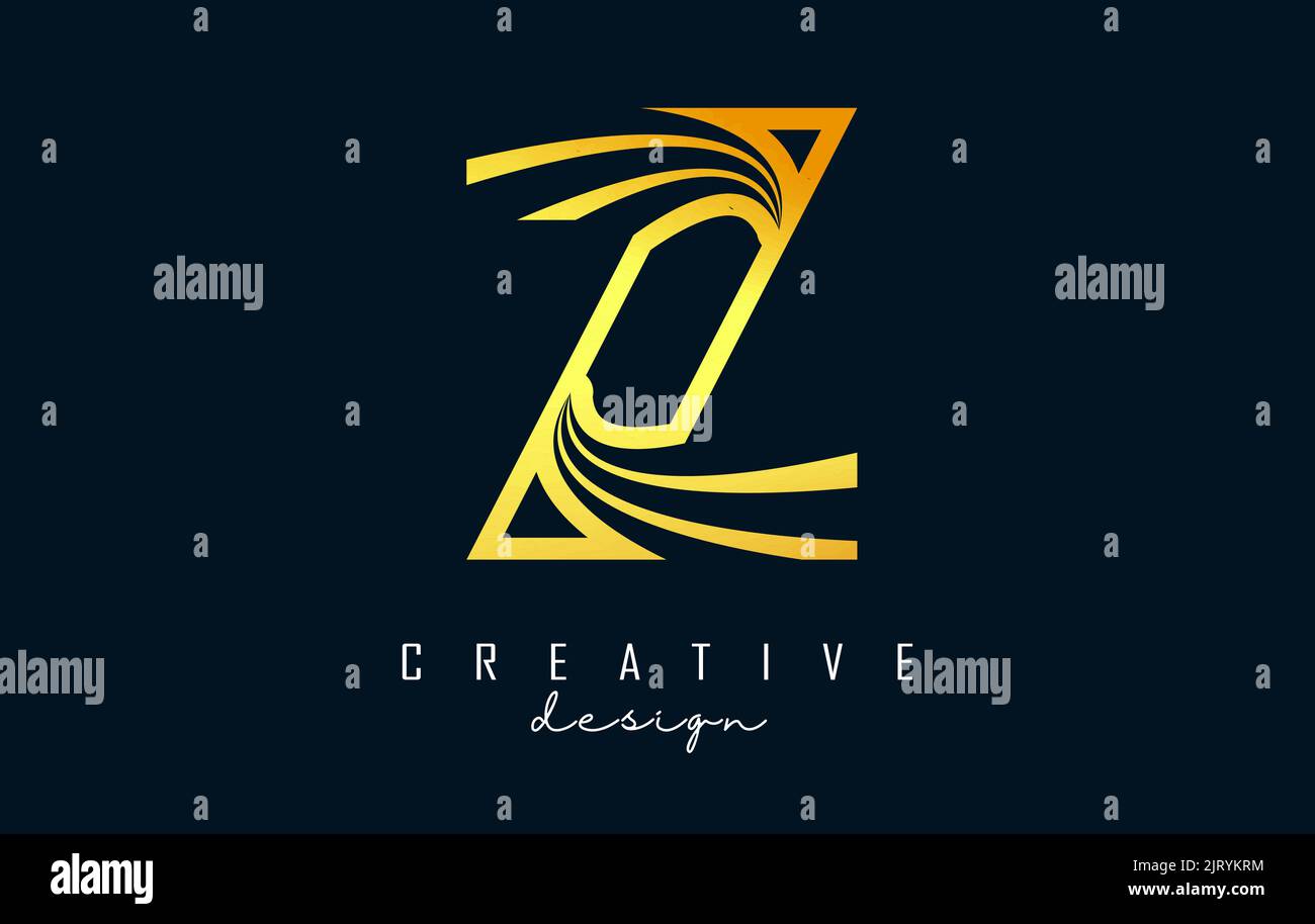 Golden Outline Creative letter Z logo with leading lines and road ...