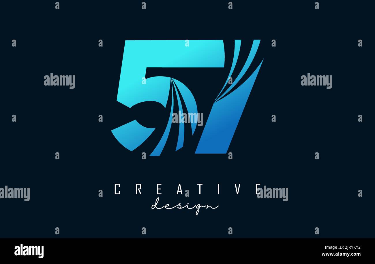 Creative number 57 5 7 logo with leading lines and road concept design. Number with geometric design. Vector Illustration with number and creative cut Stock Vector