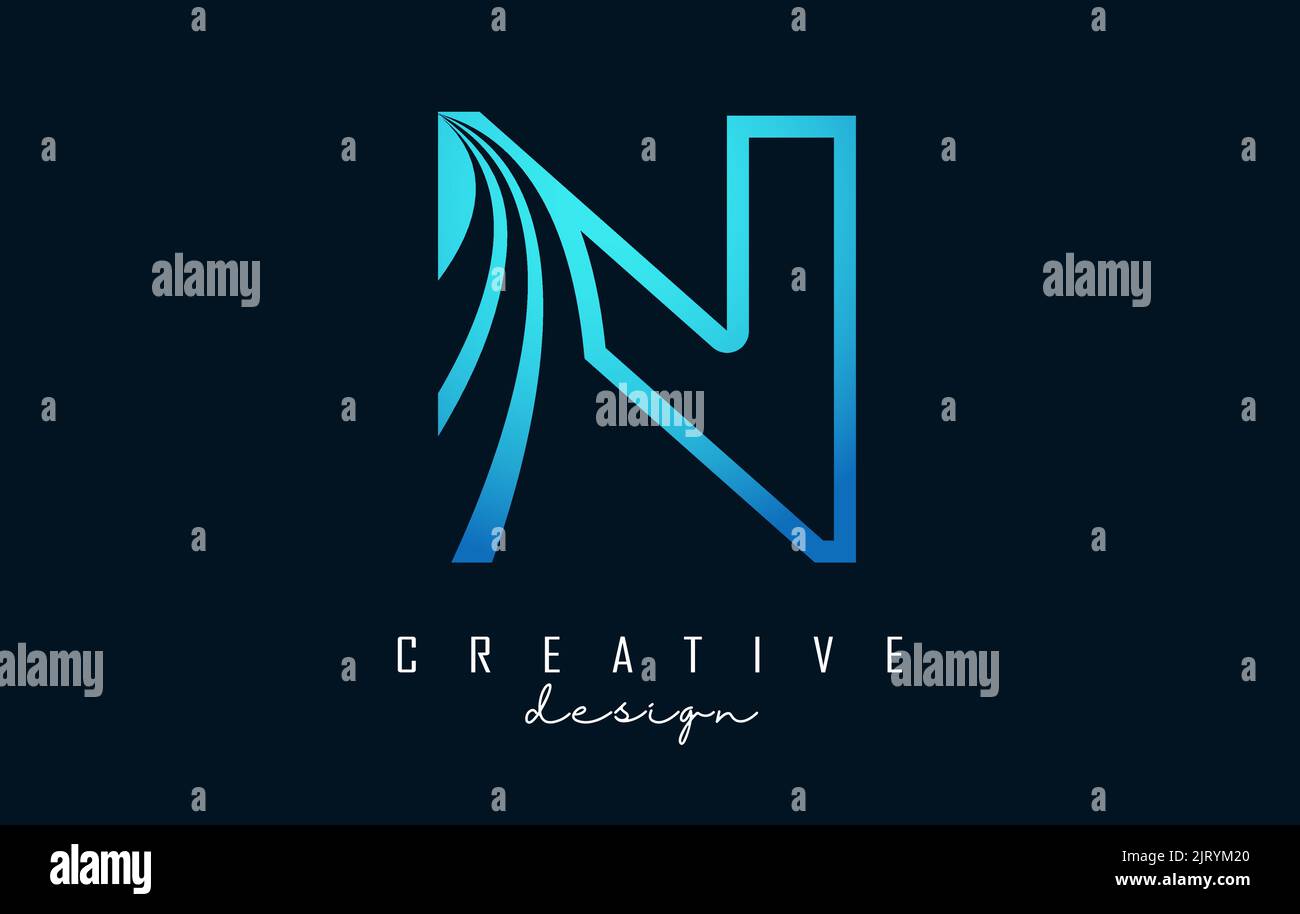 Outline Creative letter N logo with leading lines and road concept