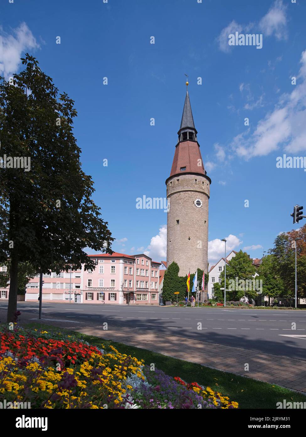The Falter Tower (formerly 'Falltor Tower'), also 'leaning tower, Kitzingen, Lower Franconia, Bavaria, Germany Stock Photo