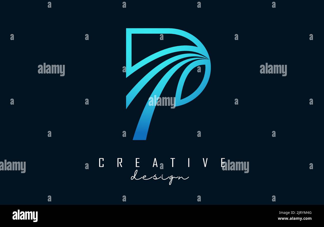 Outline Creative letter P logo with leading lines and road concept ...