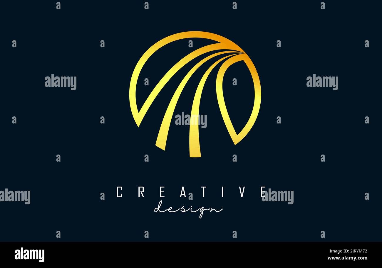Golden Outline Creative letter O logo with leading lines and road ...