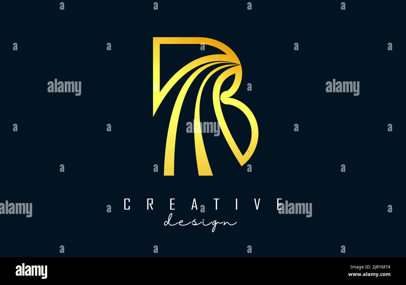 Golden Outline Creative letter B logo with leading lines and road ...