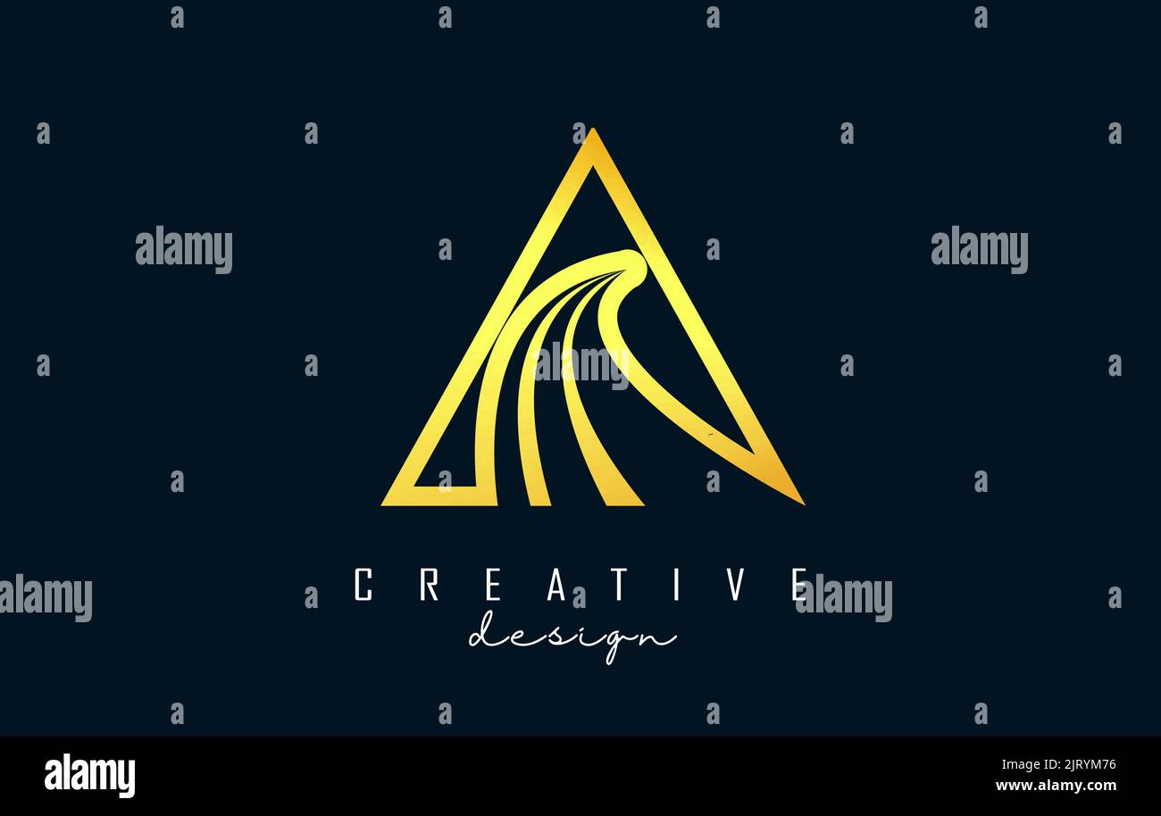 Golden Outline Creative letter A logo with leading lines and road ...