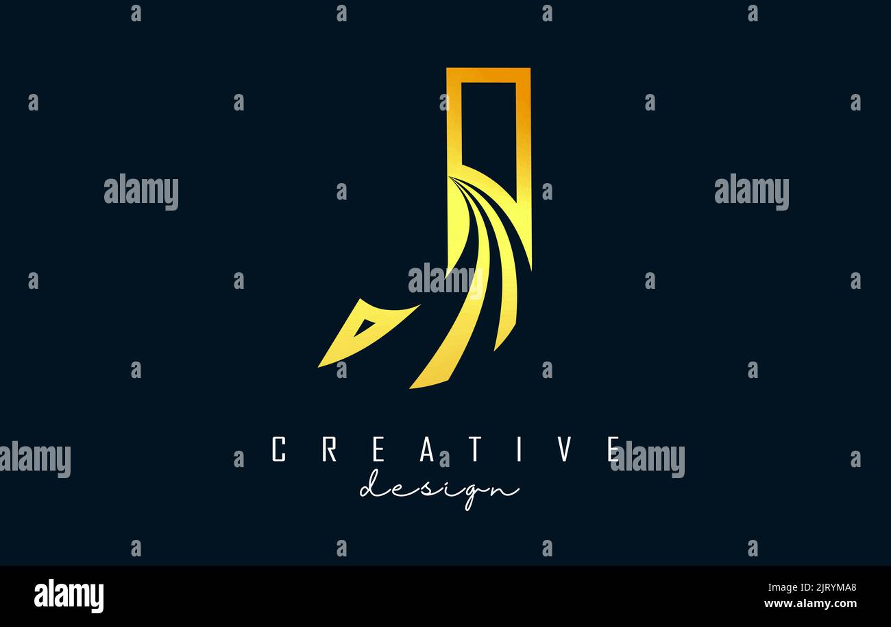 Golden Outline Creative letter J logo with leading lines and road ...