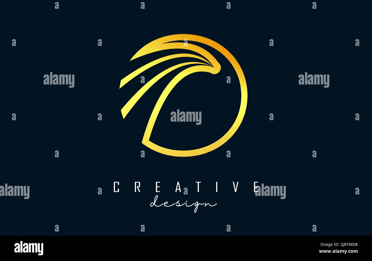 Golden Outline Creative letter O logo with leading lines and road ...