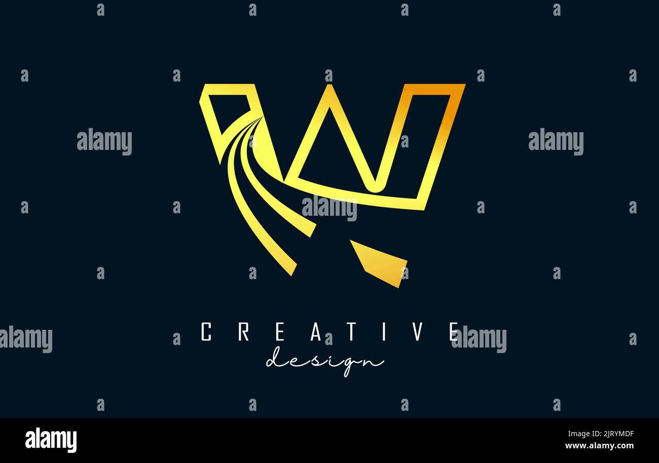 Golden Outline Creative letter W logo with leading lines and road ...