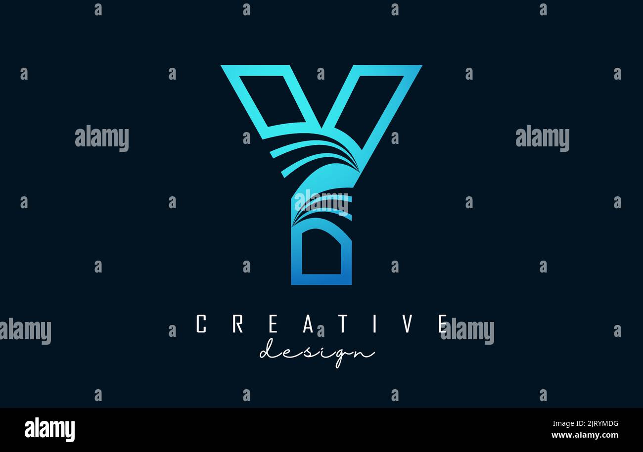Outline Creative letter Y logo with leading lines and road concept ...