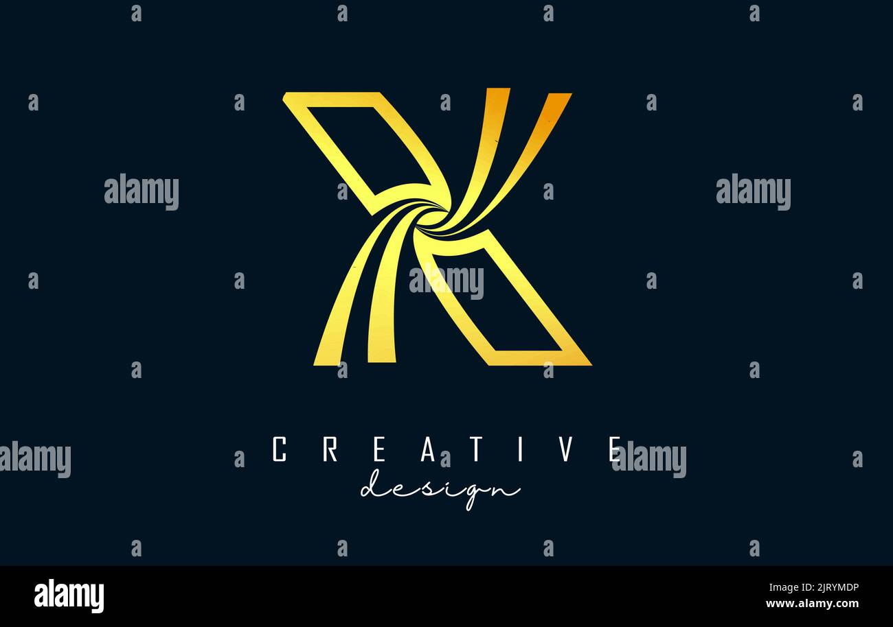 Golden Outline Creative letter X logo with leading lines and road ...